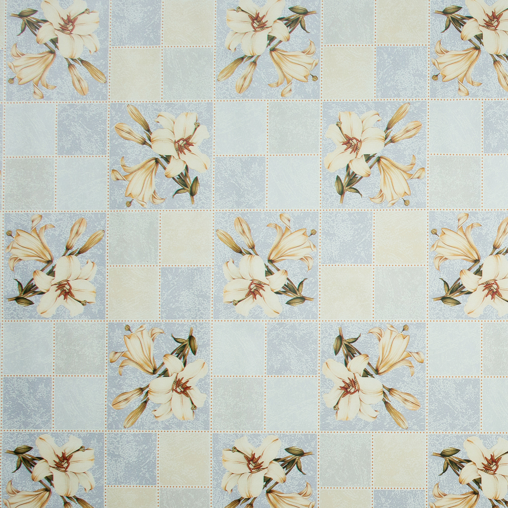 Клеенка столовая DEKORAMA 140см*20м "Лилии в синей клетке"