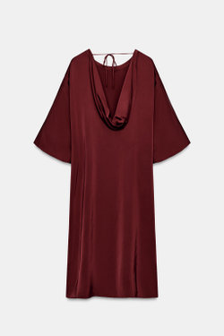 ZARA АТЛАСНОЕ ПЛАТЬЕ МИДИ — ZW COLLECTION, БОРДОВЫЙ