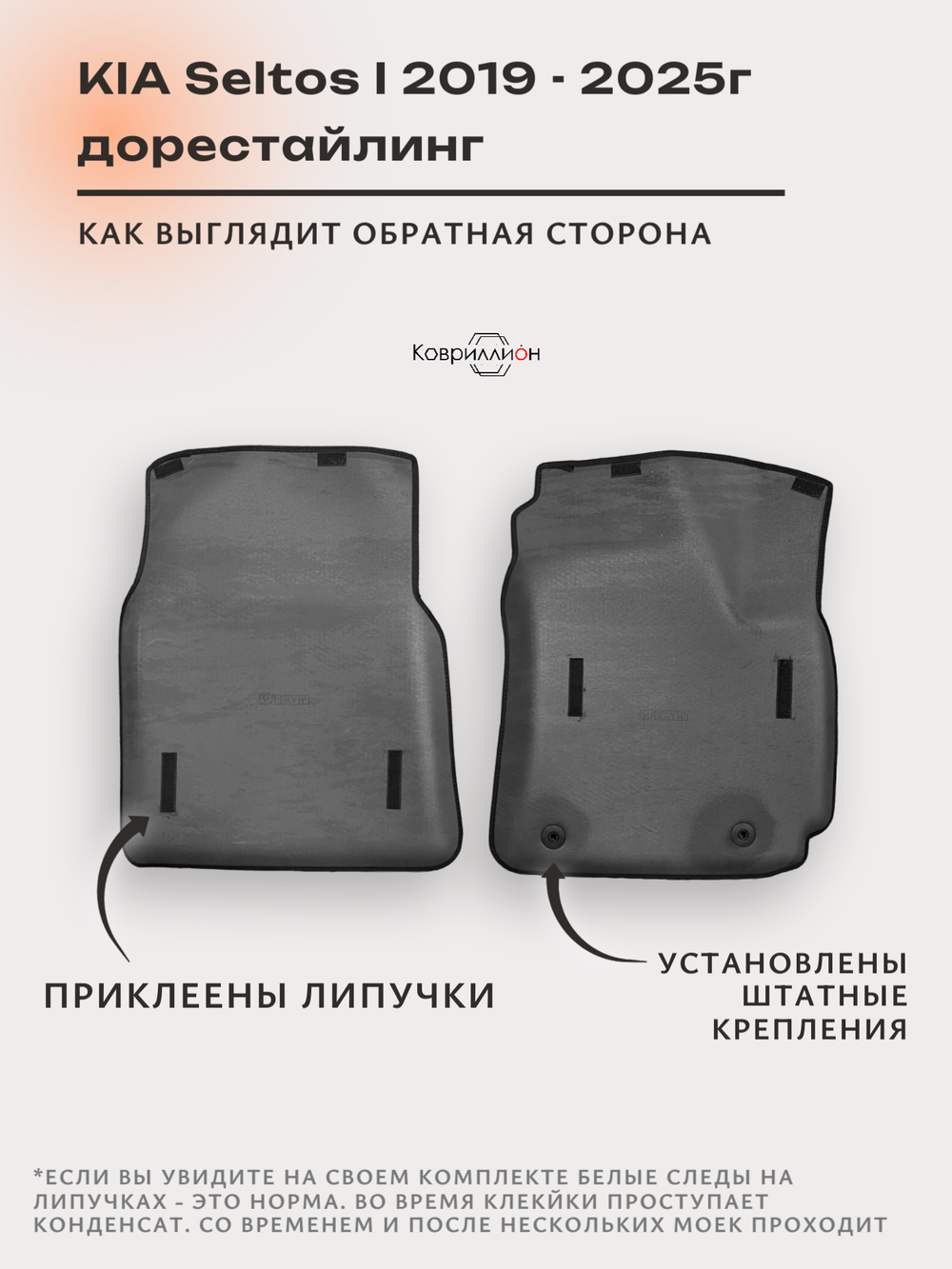Передние автомобильные коврики ЭВА с бортами для KIA Seltos I (19-25г.) дорестайлинг