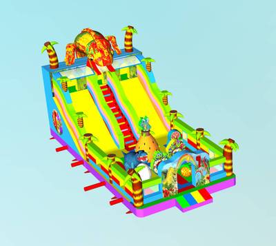 Коммерческий надувной батут "Хамелеон и динозавры" 12*6*6 м