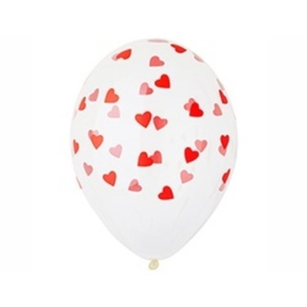 Шар (14"/36 см) Шелкография кристалл Сердца красные 25 шт.