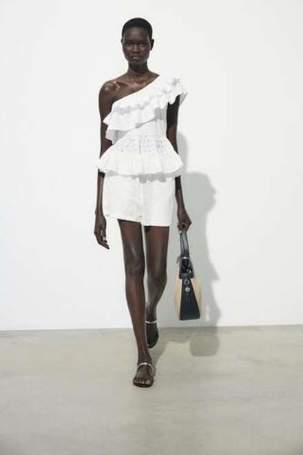 ZARA ТОП АСИММЕТРИЧНОГО КРОЯ С ВЫШИВКОЙ, БЕЛЫЙ