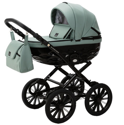 Детская коляска Adamex Chantal Retro Deluxe 2 в 1 C-SA20 (СЕРО-ЗЕЛЕНАЯ КОЖА)
