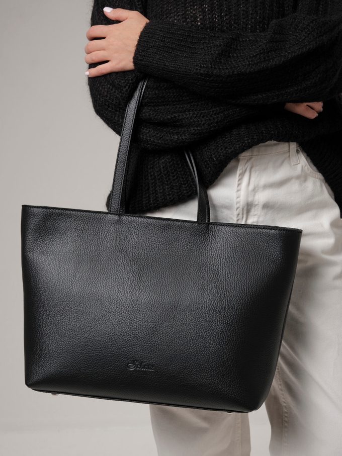 Сумка кожаная шоппер черная