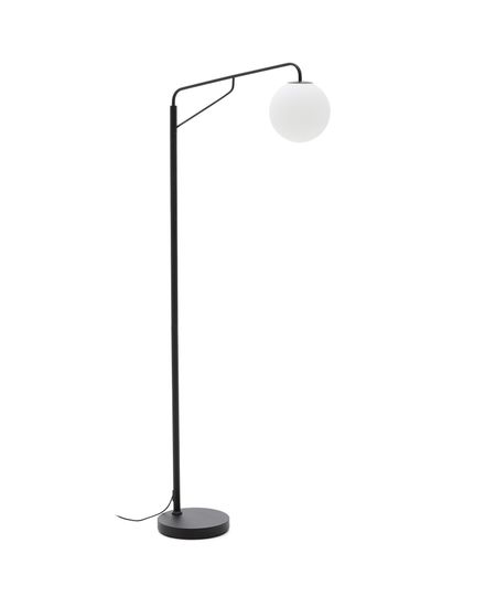 Торшер Eilo из черной стали с плафоном из матового стекла