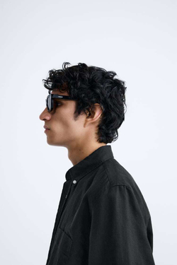 ZARA РУБАШКА ИЗ СМЕСОВОГО ЛЬНА, ЧЕРНЫЙ