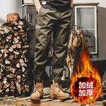 Американские классические ретро-брюки для мужчин, прочные рабочие брюки для весны и осени, свободные прямые брюки-джоггеры с флисовой подкладкой, повседневные брюки для мужчин.