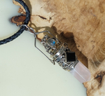 Серебряный кулон с розовым кварцем, лунным камнем и ониксом