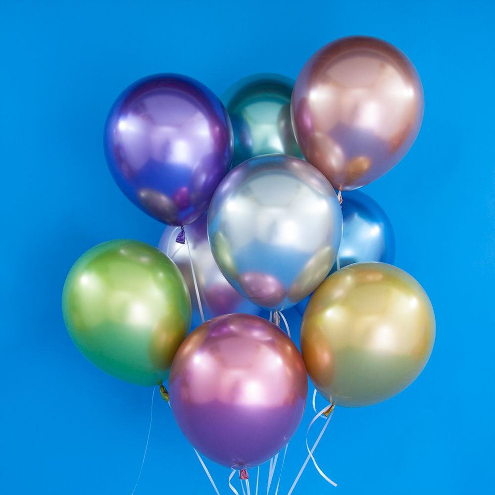 Шар (12"/30 см) Ассорти, 9 цветов, хром 50 шт.