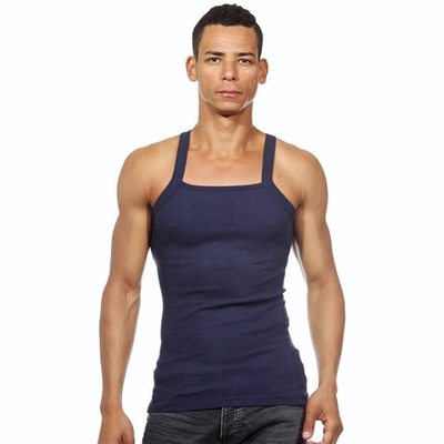 Темно-синяя мужская майка с квадратным вырезом горловины (Размер: XL) (Цвет: темно-синий)