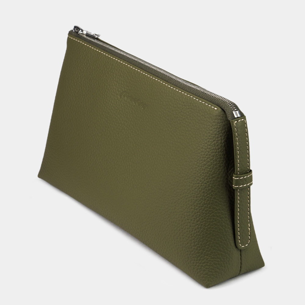 Женская косметичка Comete Easy из натуральной кожи теленка, зеленого цвета