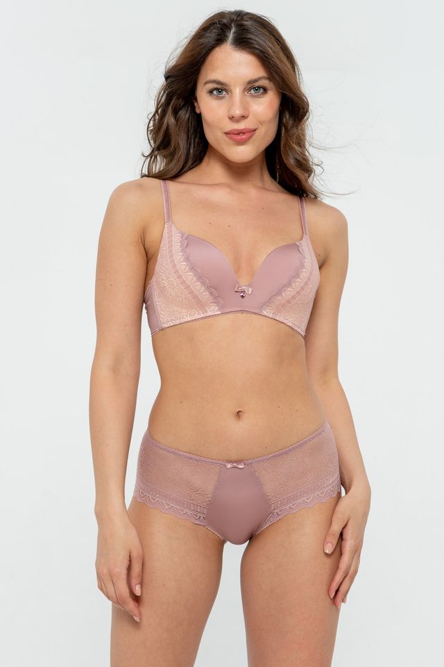 Пудровый бюстгальтер пуш-ап без косточки