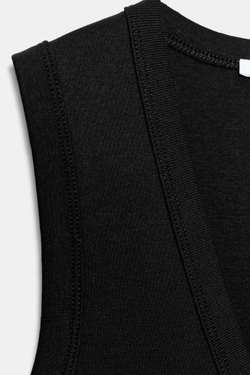 ZARA ХЛОПКОВАЯ ФУТБОЛКА С V-ОБРАЗНЫМ ВЫРЕЗОМ, ЧЕРНЫЙ