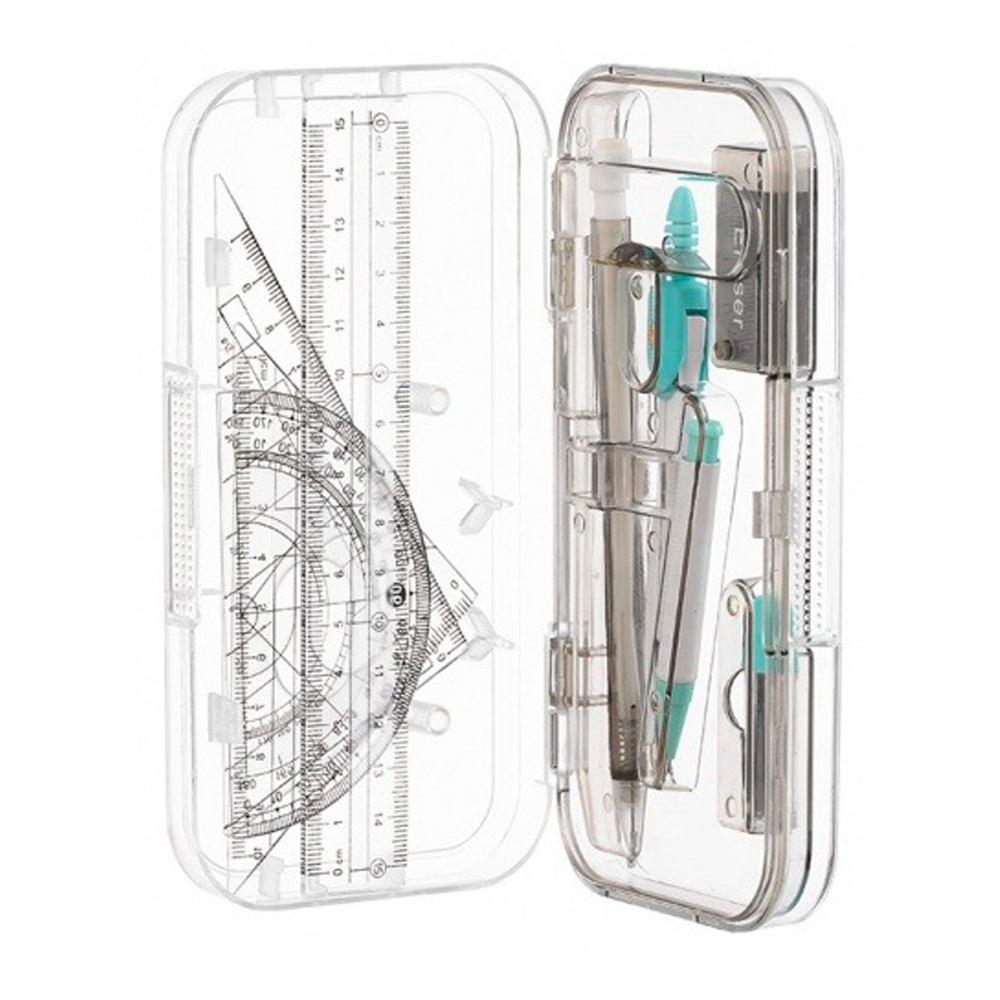 Готовальня Basir 8 предметов в пластиковом футляре, серия "Лапки", циркуль с запасными частями + набор пластиковых линеек