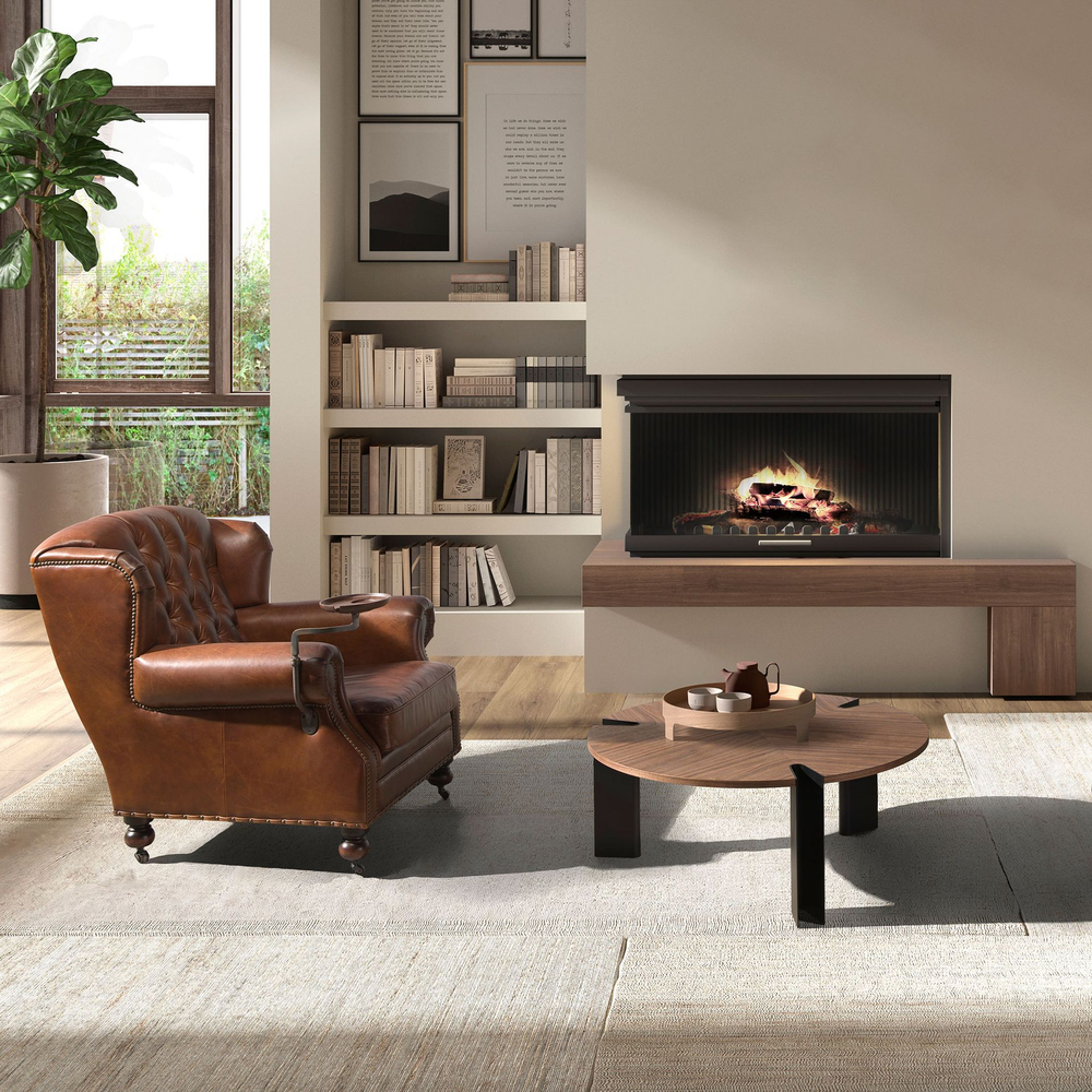 Журнальный стол 2113/MH2206A из орехового дерева и черной стали