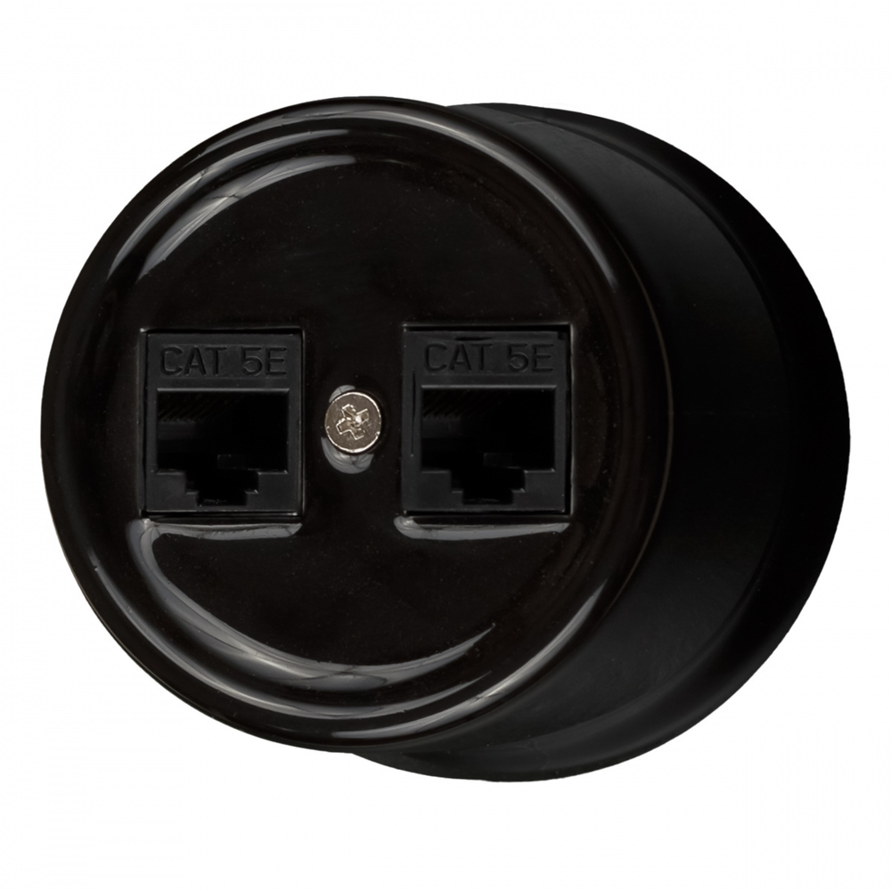 Розетка RJ45 информационная двойная, керамика, цвет черный B1-302-03