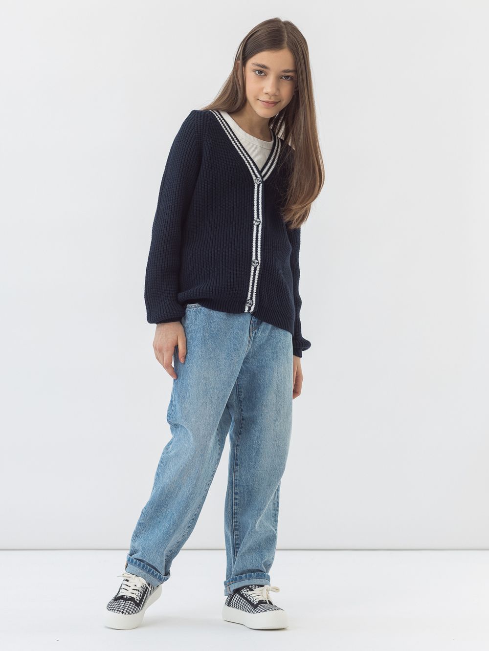 AT891-1 Кардиган для девочек темно-синий