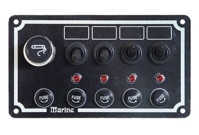 Панель выключателей для судна, 4 тумблера, прикуриватель, черная (10247861)