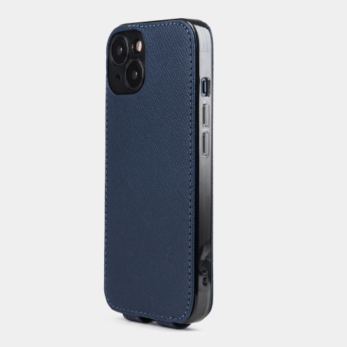 Чехол для iPhone 15 из кожи сафьяно, темно-синего цвета