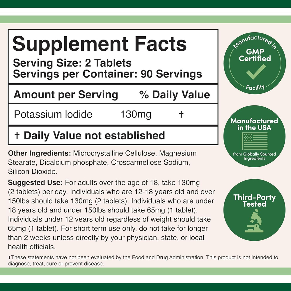 Double Wood Supplements - Potassium Iodide - 180 x 65 mg tablets