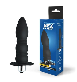 Черный силиконовый анальный вибратор Sex Expert - 13 см.