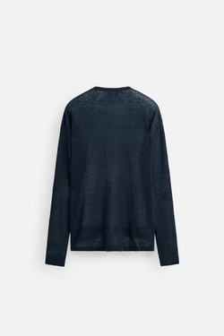 ZARA СВИТЕР ИЗ 100% ЛЬНА, МОРСКОЙ СИНИЙ