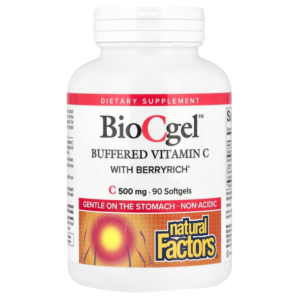 Natural Factors, BioCgel, буферизованный витамин C с BerryRich, 500 мг, 90 мягких таблеток