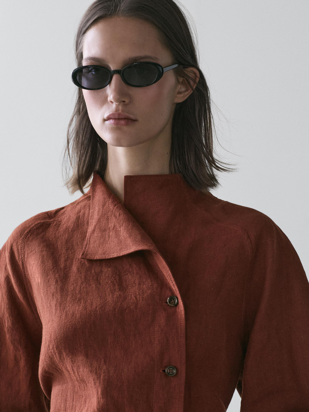 Massimo Dutti Кимоно из 100% льна с завязками и пуговицами, черепичный