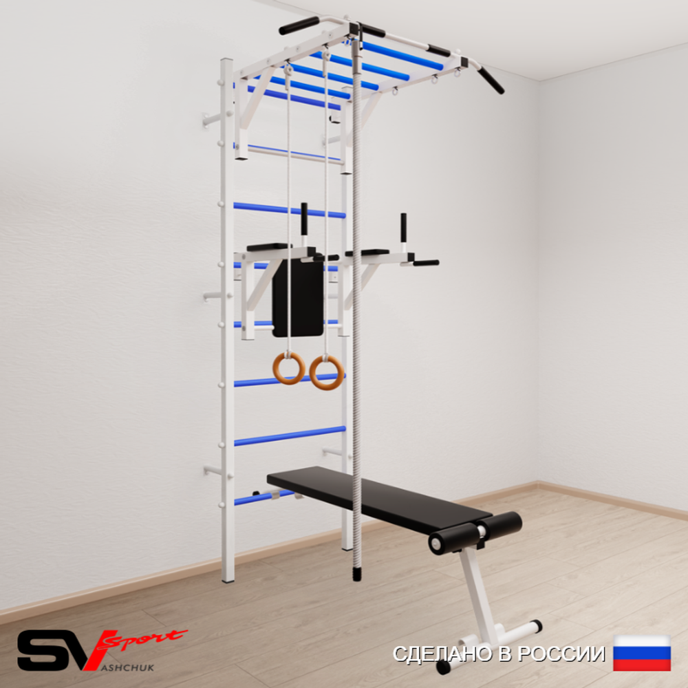 Шведская стенка Sv Sport усиленная 654 (Турник рукоход/Брусья/Скамья/Канат/Кольца)