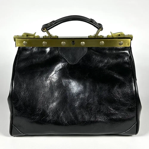 Ретро-саквояж из натуральной кожи черного цвета