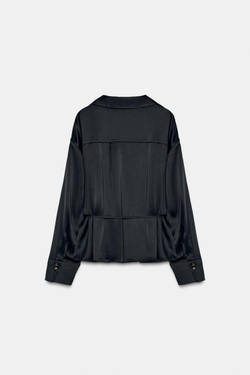 ZARA АТЛАСНАЯ БЛУЗА С ТОНКИМ РЕМНЕМ, ЧЕРНЫЙ