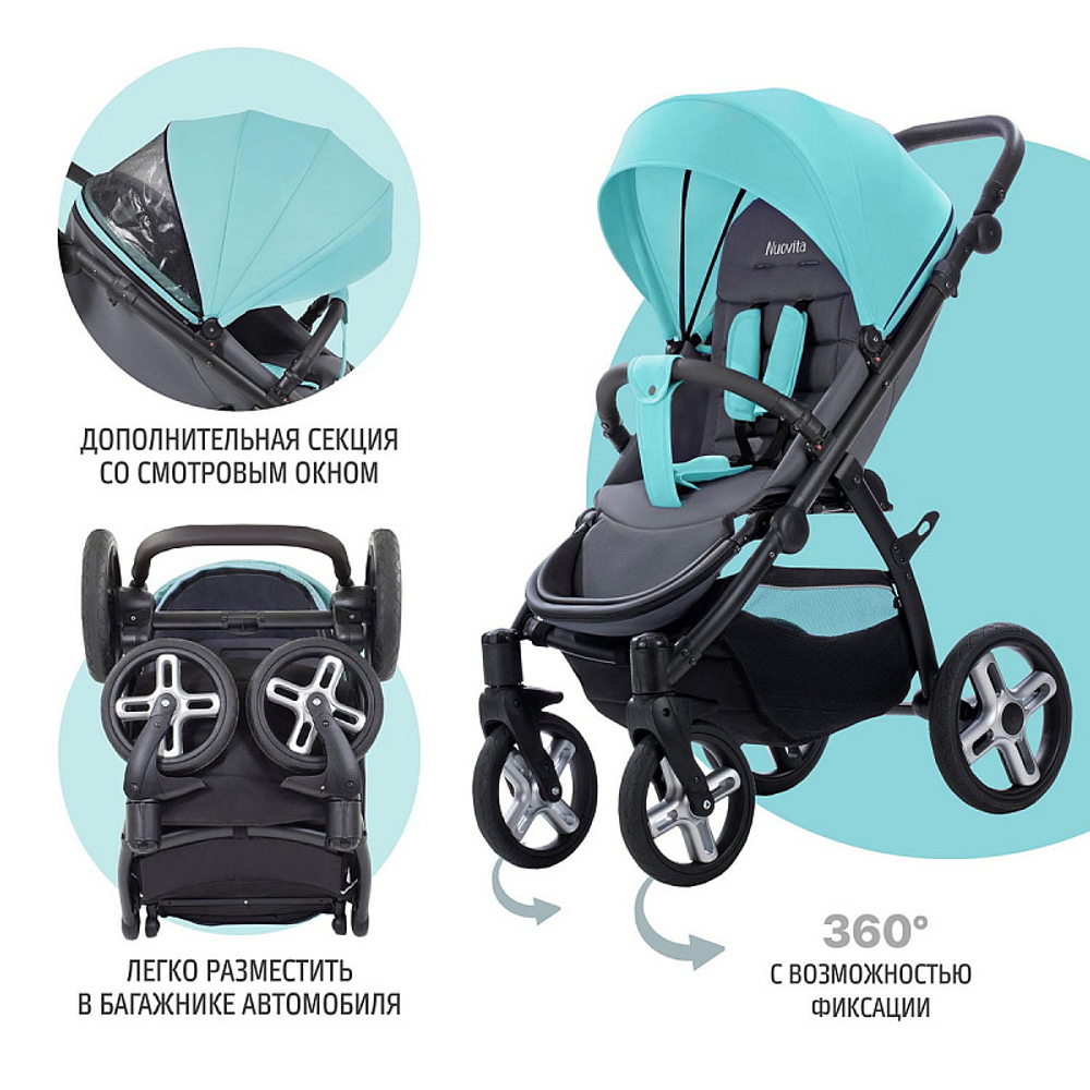 Прогулочная коляска Nuovita Modo Terreno Turchese grigio / Бирюзово-серый