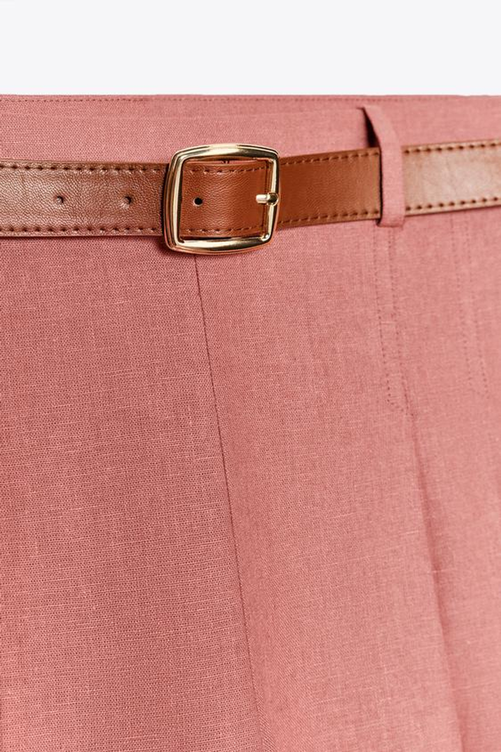 ZARА ДЛИННЫЕ БЕРМУДЫ С ПОЯСОМ ИЗ ЛЬНА, МАРСАЛА