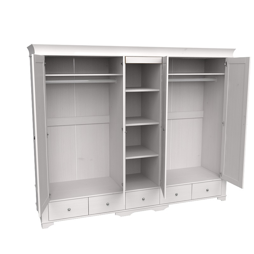 Шкаф 5-ти дверный с 4 глухими дверями 1 зеркальной дверью «Бейли» белый воск