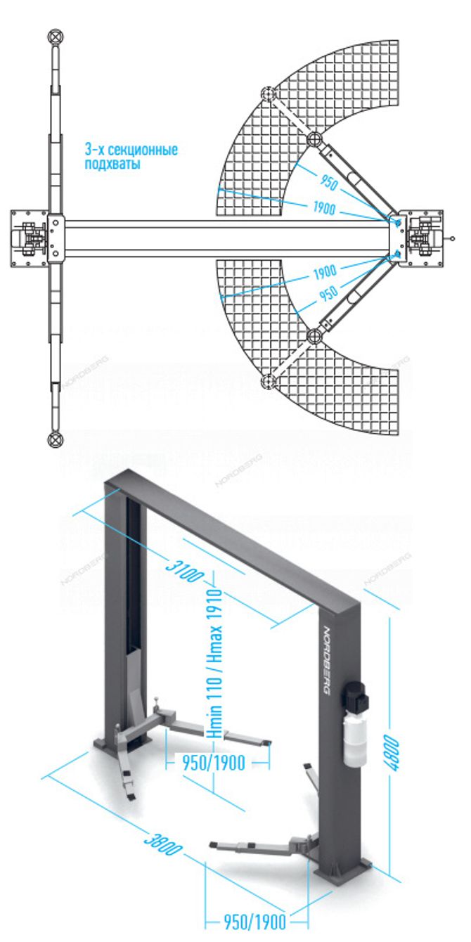 NORDBERG (N4122HE-6G) Подъемник 380V 2х стоечный 6т с верхней синхронизацией (серый)