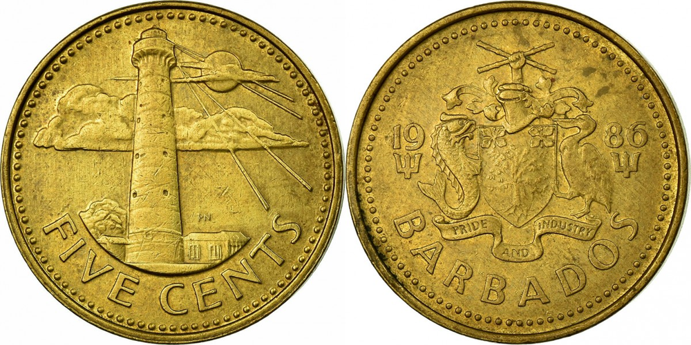 Барбадос 5 центов, 1973 - 2007 Маяк XF