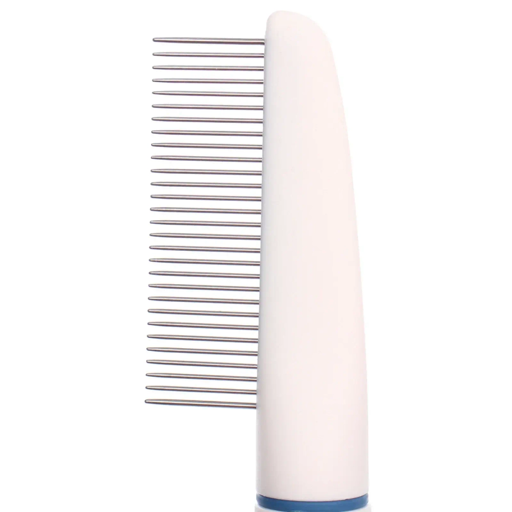 Расческа - пуходёрка для животных «ЛАПУСИКИ», коллекция БРО, прорезиненная ручка, цвет белый/голубой, 5*22см (блистер)