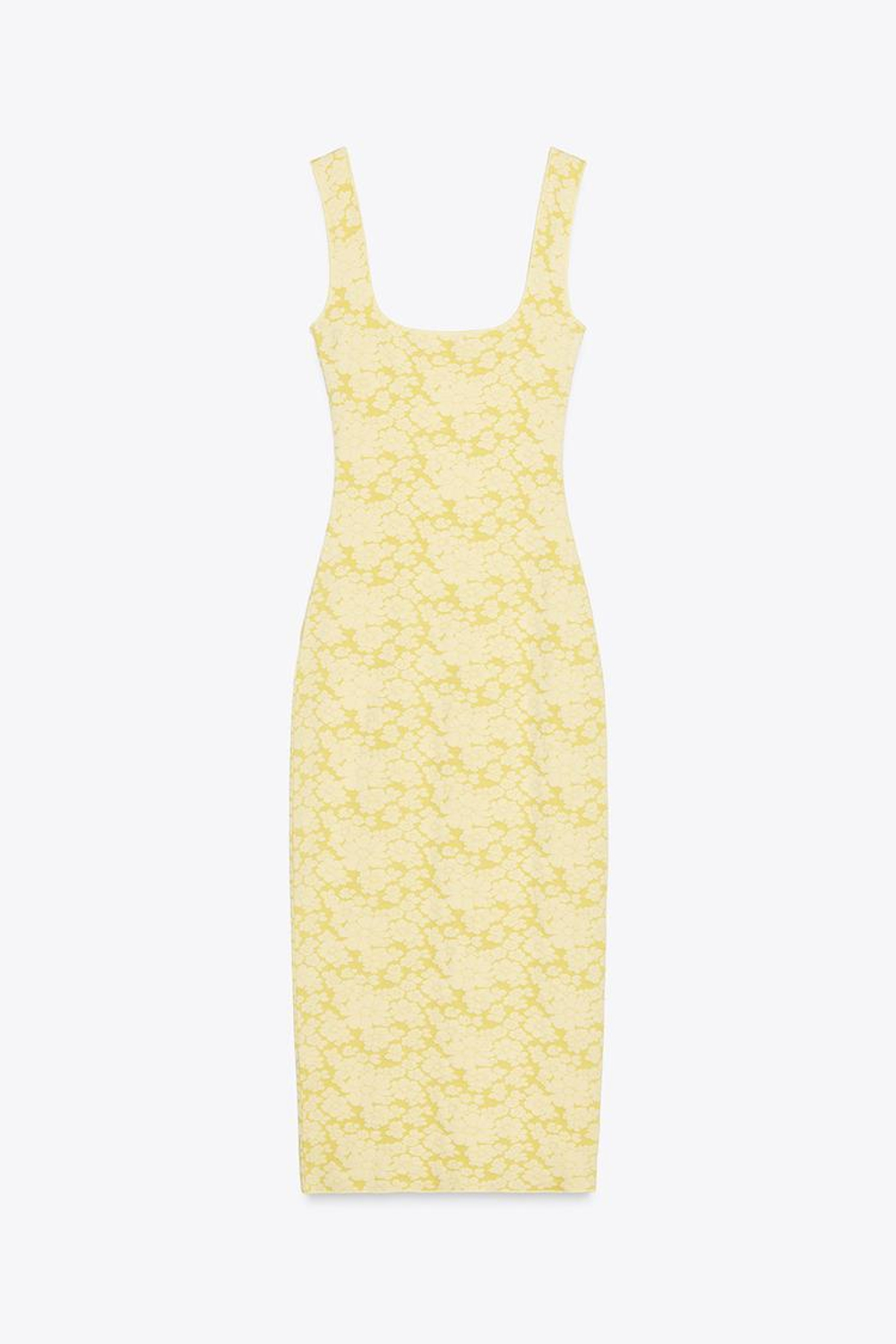 ZARA ПЛАТЬЕ ИЗ ЭЛАСТИЧНОЙ ТКАНИ С КВАДРАТНЫМ ВЫРЕЗОМ, ЖЕЛТЫЙ