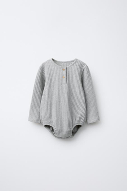 ZARA БОДИ В РУБЧИК ИЗ МЯГКОЙ ТКАНИ, СЕРЫЙ