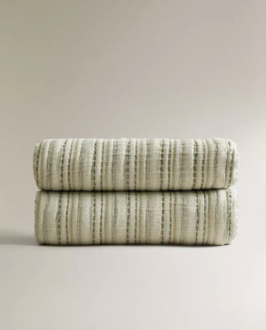 ZARA HOME ПЛЕД ИЗ ХЛОПКОВОГО МУСЛИНА, СВЕТЛО-ЗЕЛЕНЫЙ