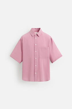 ZARA РУБАШКА RELAXED FIT ИЗ СТРУЯЩЕЙСЯ ТКАНИ, РОЗОВЫЙ