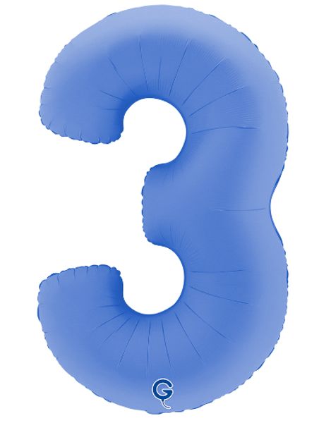 Шар (40''/102 см) Цифра, 3, Голубой Лотос, Матовый, 1 шт.