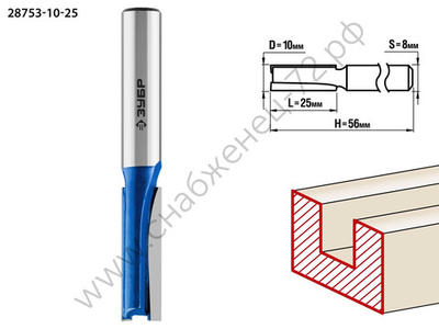 ЗУБР 10x25мм, хвостовик 8мм, фреза пазовая прямая
