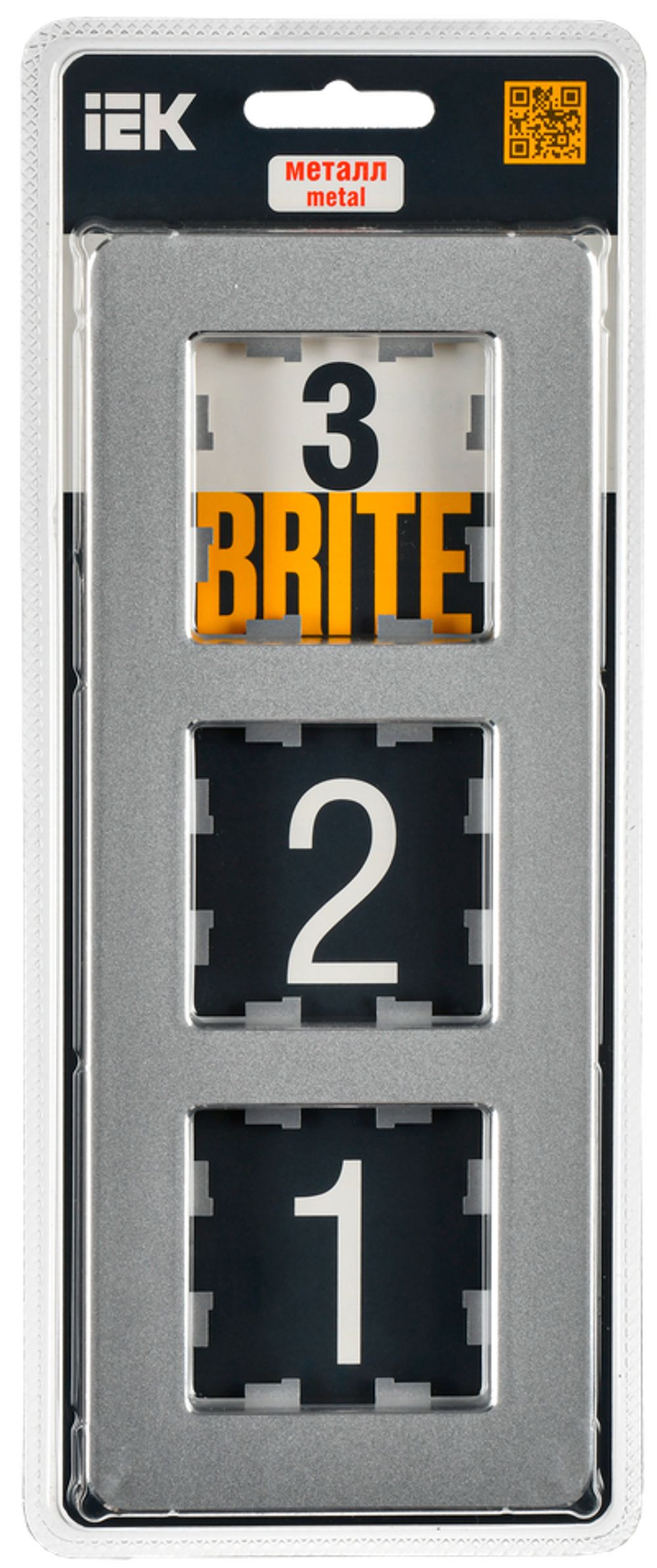 BRITE Рамка 3-местная РУ-3-1-Бр металл алюминий RE IEK