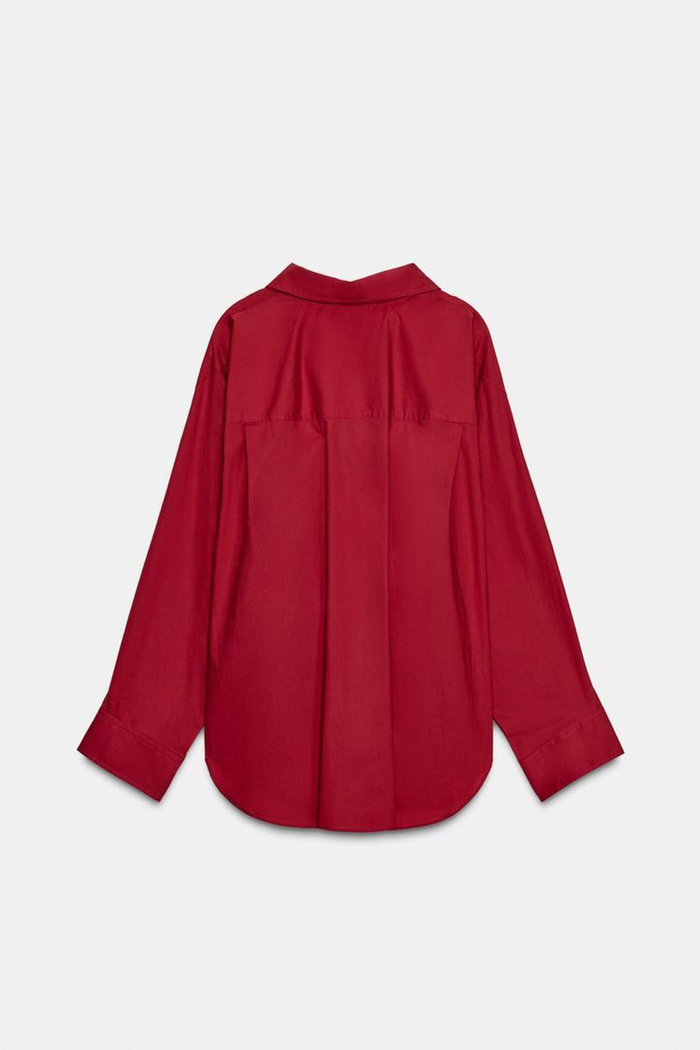 ZARA РУБАШКА ОВЕРСАЙЗ ИЗ ПОПЛИНА, ЯРКО-КРАСНЫЙ
