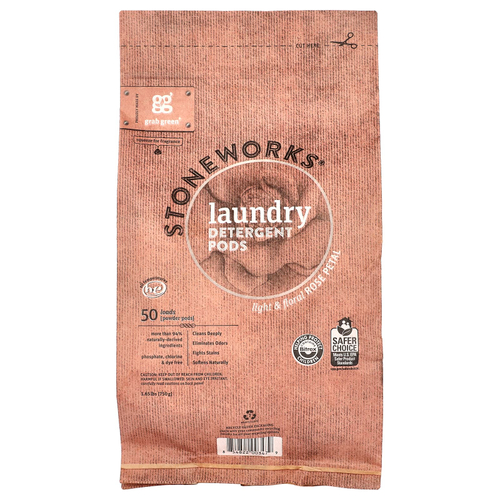 Grab Green, Stoneworks, моющие средства для стирки, лепесток розы, 50 загрузок, 1,65 фунта (750 г)