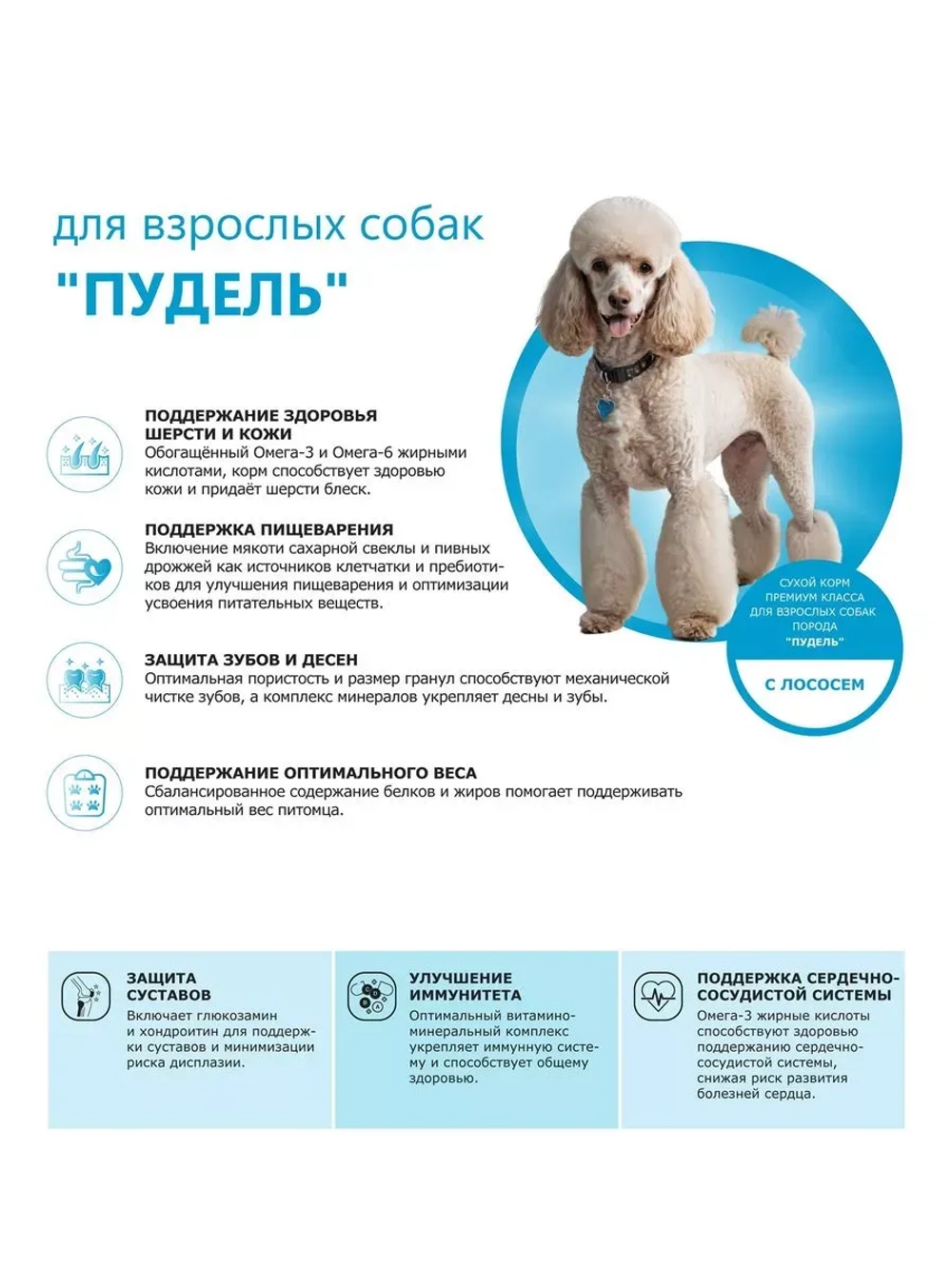 Сухой корм для собак породы Пудель, с лососем, 12 кг