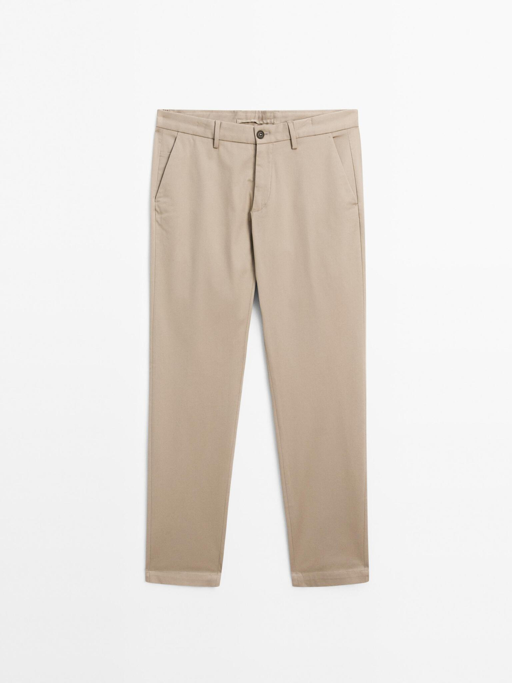 Massimo Dutti Узкие брюки из хлопковой смесовой ткани, бежевый