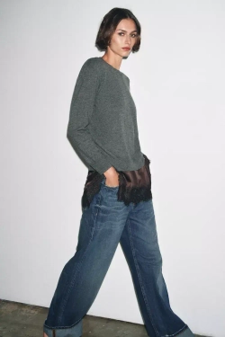 ZARA СВИТЕР ИЗ 100% ЭКСТРАМЯГКОЙ ШЕРСТИ, ТЕМНО-СЕРЫЙ