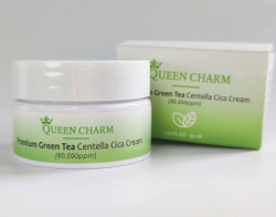 QUEEN CHARM Крем для лица увлажняющий с зелёным чаем и центеллой азиатской 8% Premium Green Tea Centella Cream 30мл
